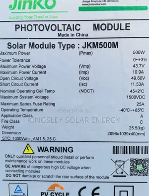 Jinko Solar Panel (Halfcut)Mono 500watts