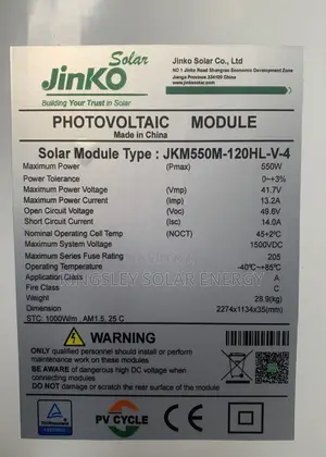 Jinko Solar Panel (Halfcut)Mono 550watts