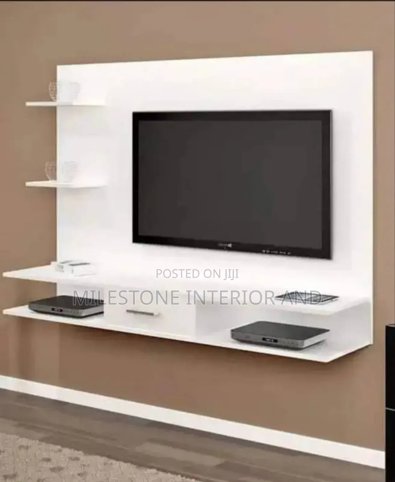 Simple Tv Panel Design With Shelves and a Door