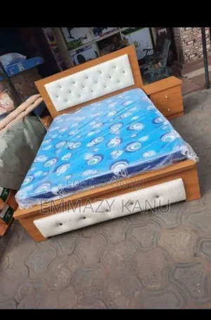 4.5 By6 Wooden Bedframe With Mattress and One Side Drawer