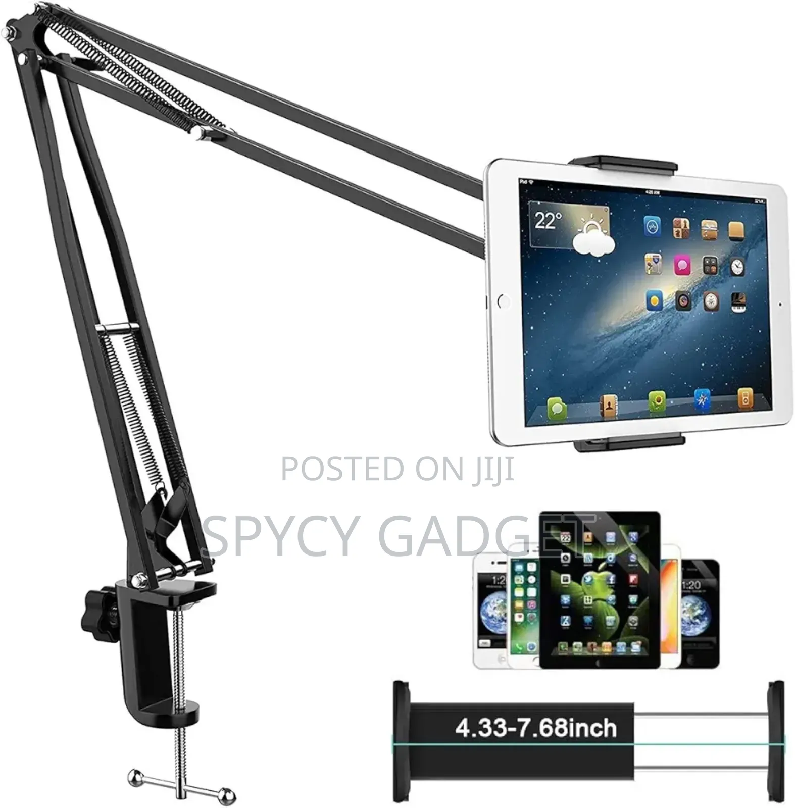 Table Clamp Tablet Holder With Extension Boom Spring