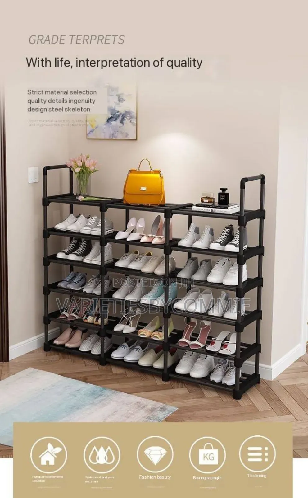 6 Layers By 3 Column Steel Shoe Rack