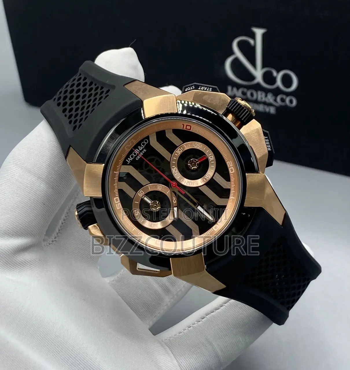 Original Jacob and Co Geneve Chronograph Black Rubber Watch