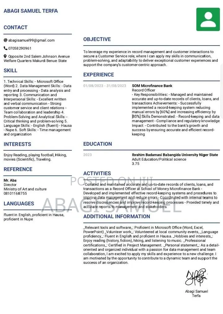 Customer Service CV