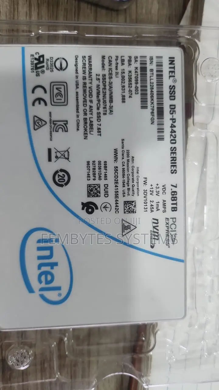 7.68tb Intel SSD D5-P4420 Series DC Nvme U.2 2.5" Ssdpenu076