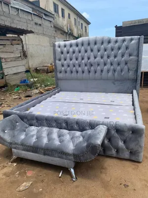 Quality 6by6 Grey Upholstery Padded Bed Frame With Footrest