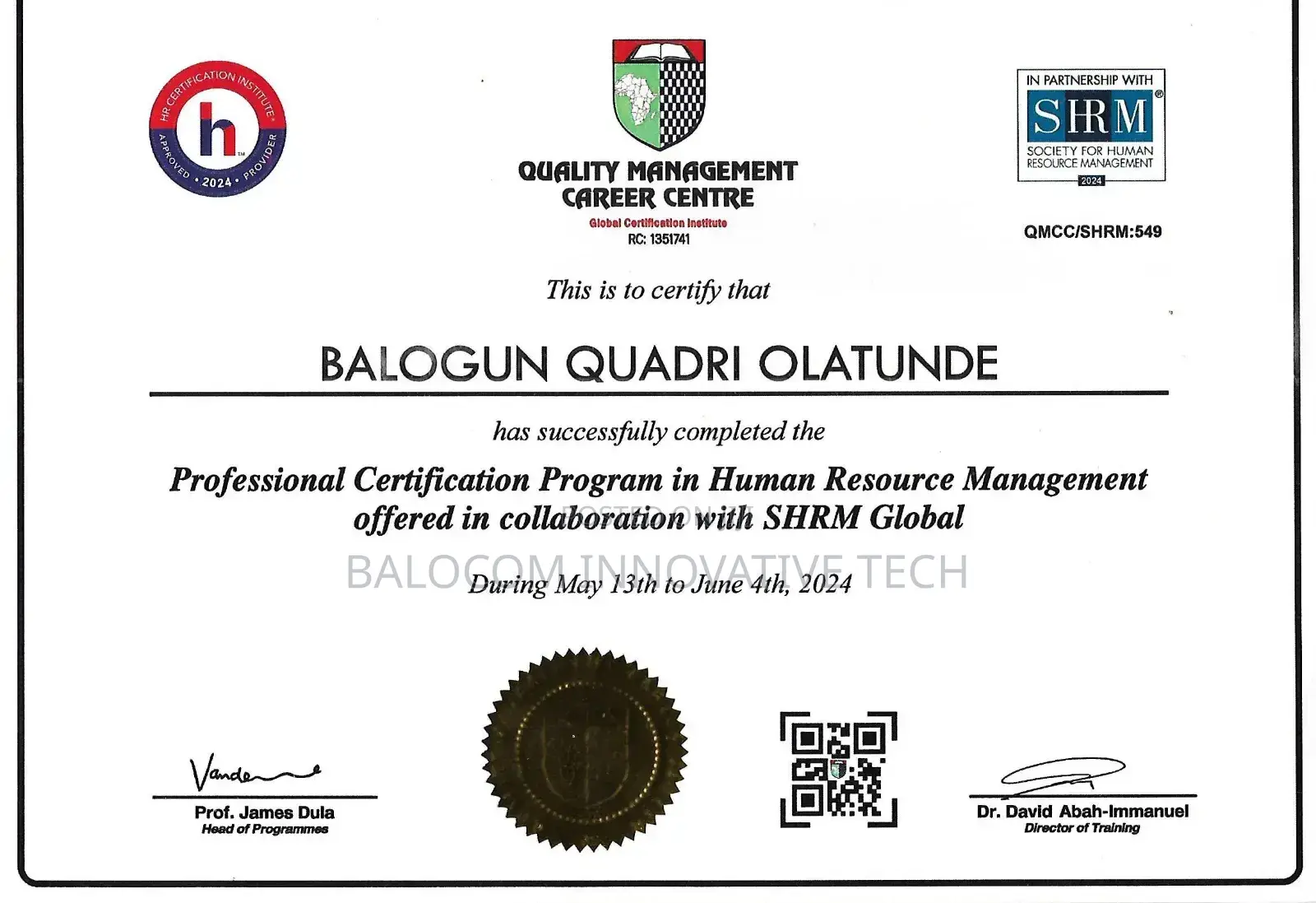 Shrm, PGD-Hrm, Acihrm, Cpm, Css, Capm, Rsw, Tech