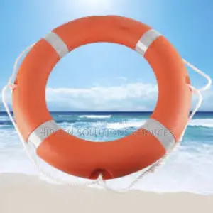 Orange Life Ring With Rope And Reflective Tape