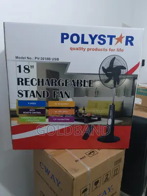 Efficient Rechargeable Stand Fan (18" Poly Star PV3018B)