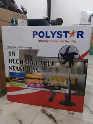 Efficient Rechargeable Stand Fan (18" Poly Star PV3018B)