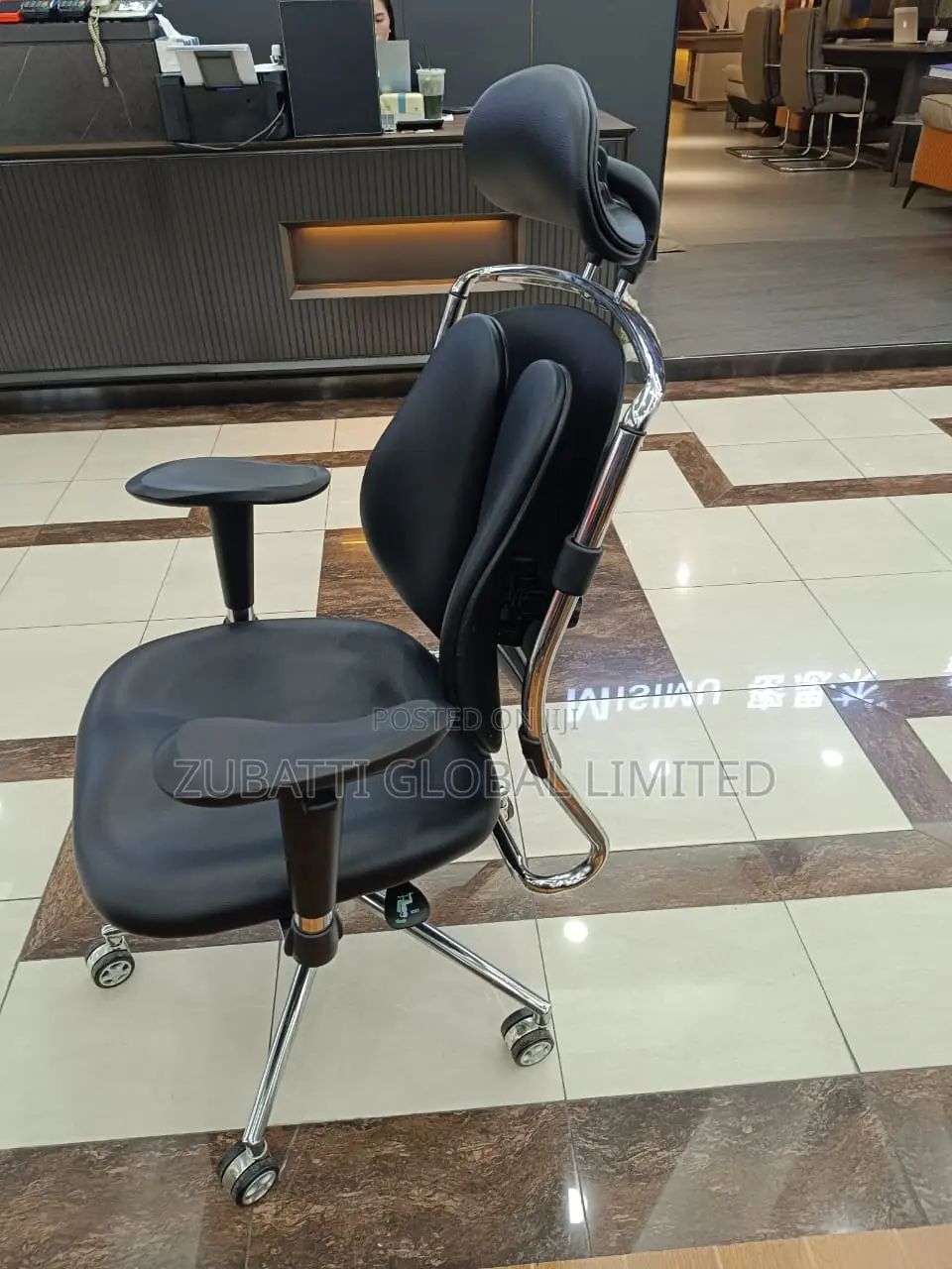 Executive Foreign Leather Kidney Chair With Back Support