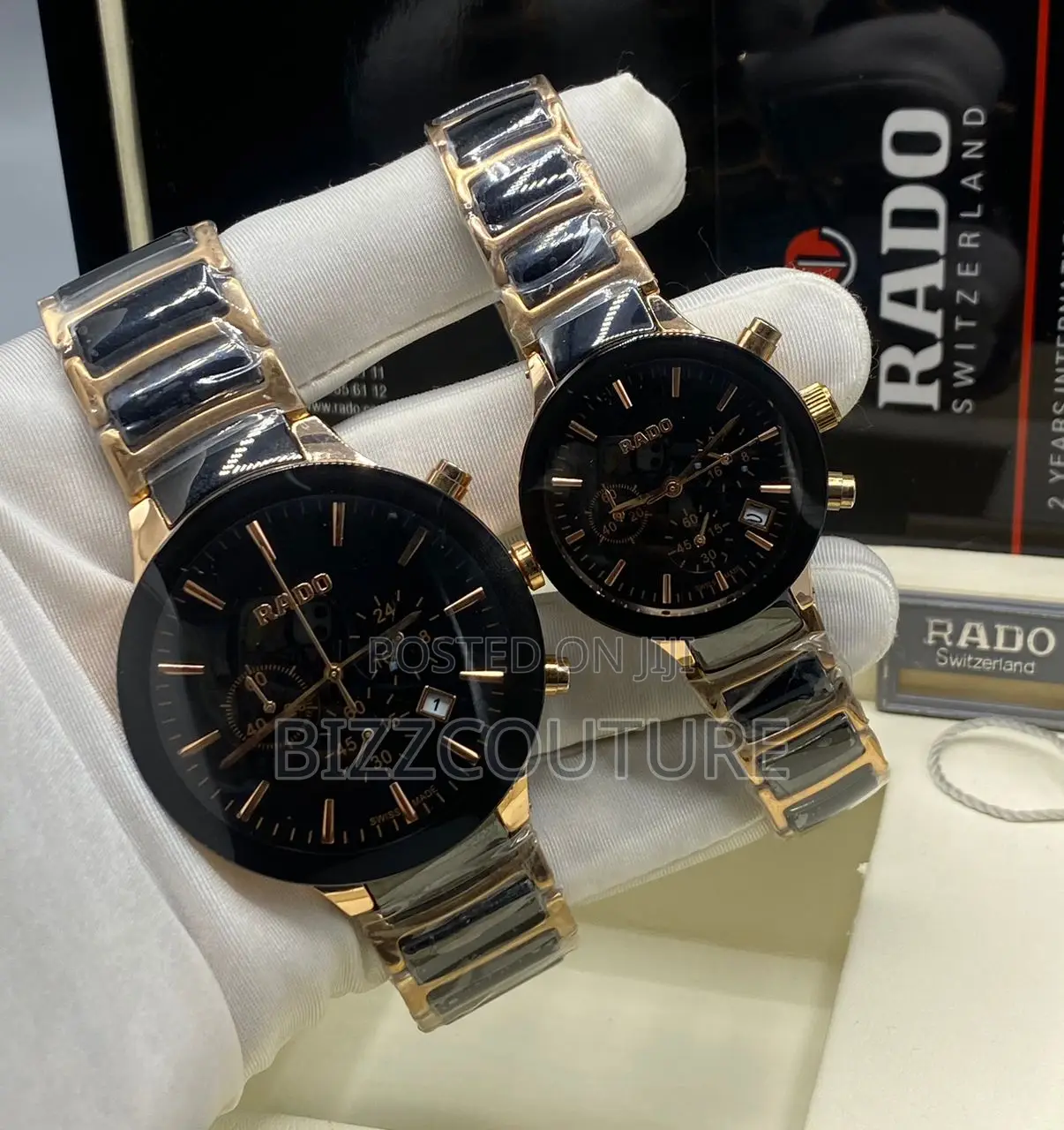Original RADO Chronograph Gold Mix Black Chain Watch