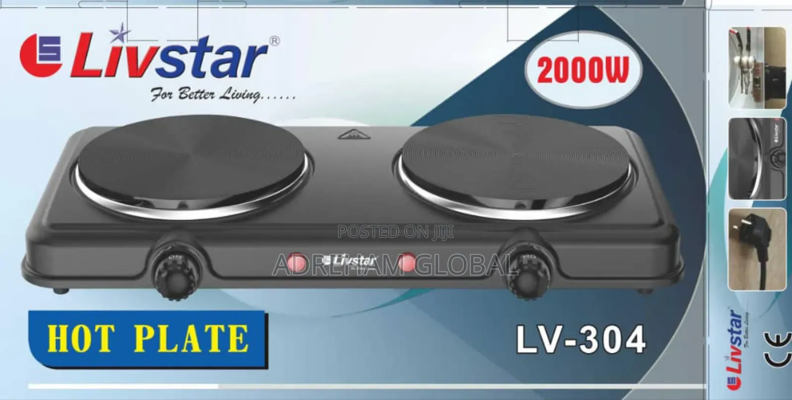 Livstar 2 Burner Hotplate, 2000w