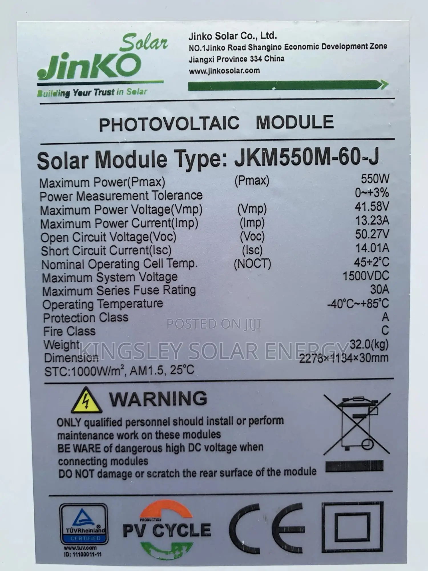 Jinko Solar Panel (Halfcut) Mono 550watts