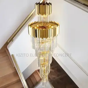 LED Modern Long Spiral Gold Crystal Chandalier Fixture Light