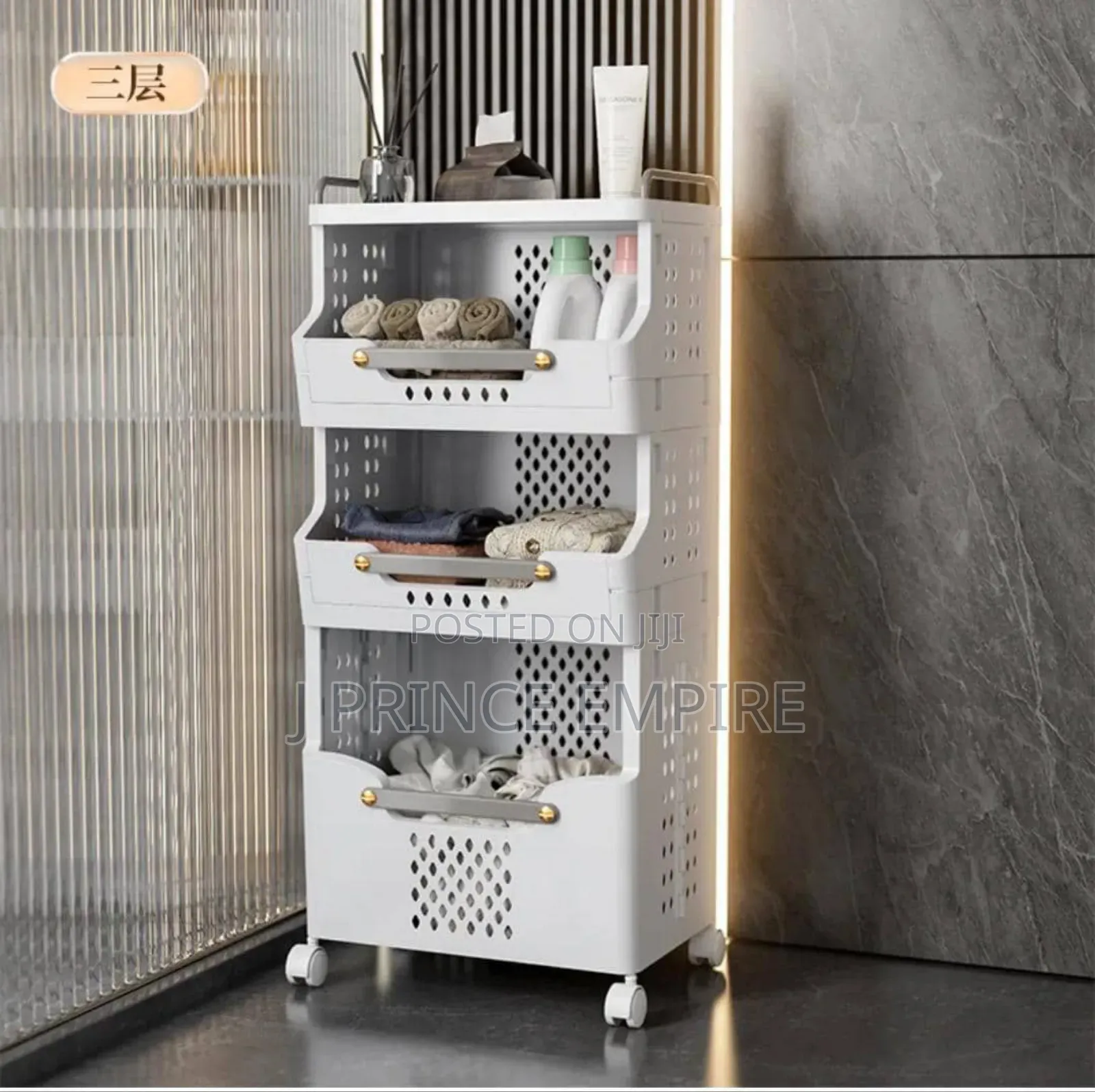 4layers Laundry Basket, Foldable, Laundry Rack, With Wheels