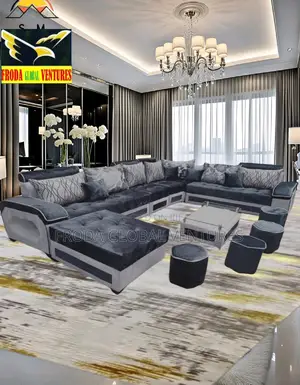 Set of 9 Seaters U-Shape Sofa With Table and Side Stools.