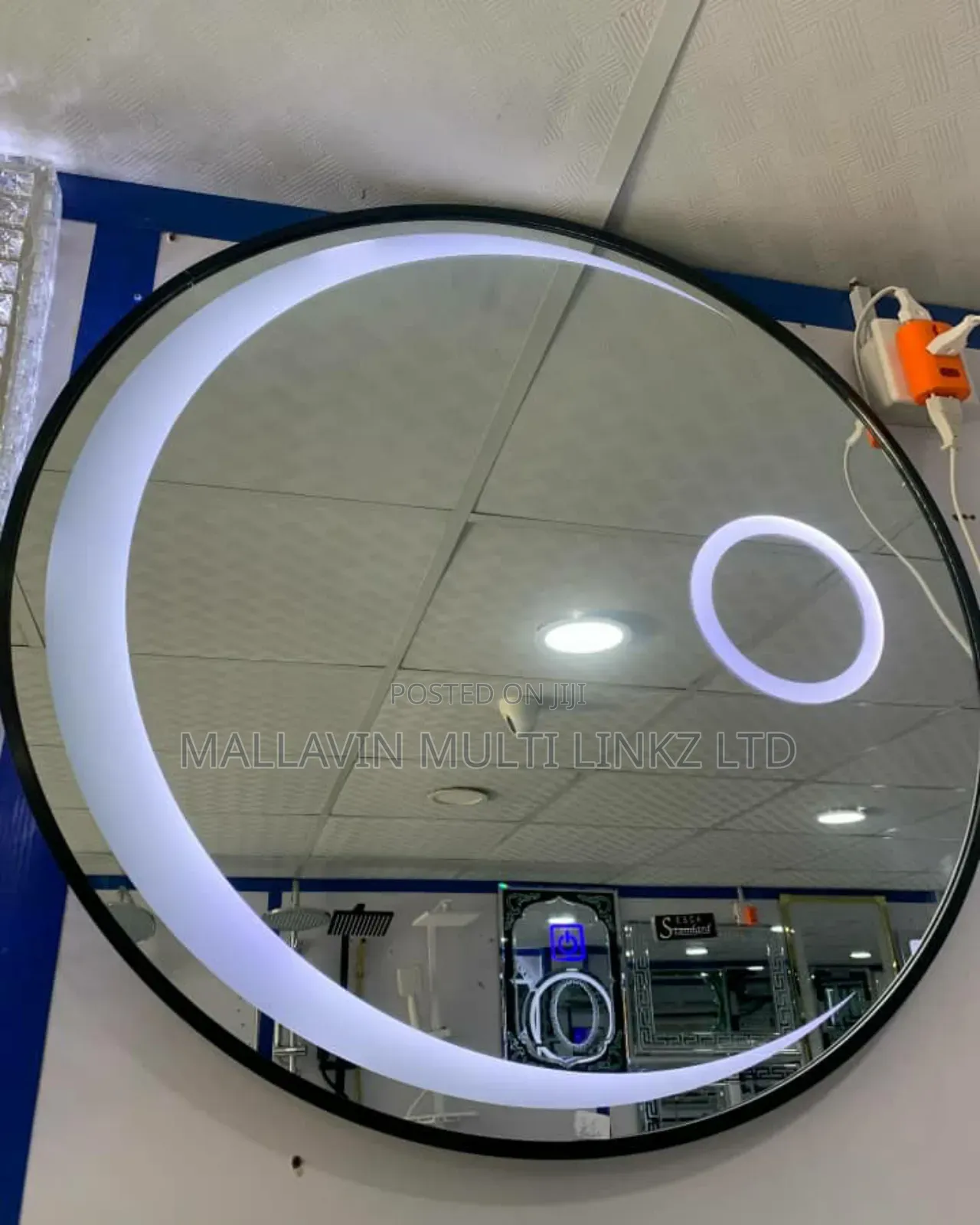 Framed Crescent Moon Round Led Mirrors