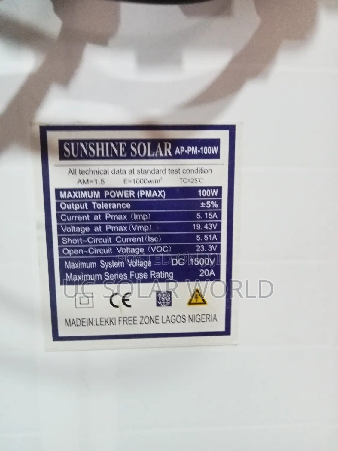 Sunshine Solar 100w Panels