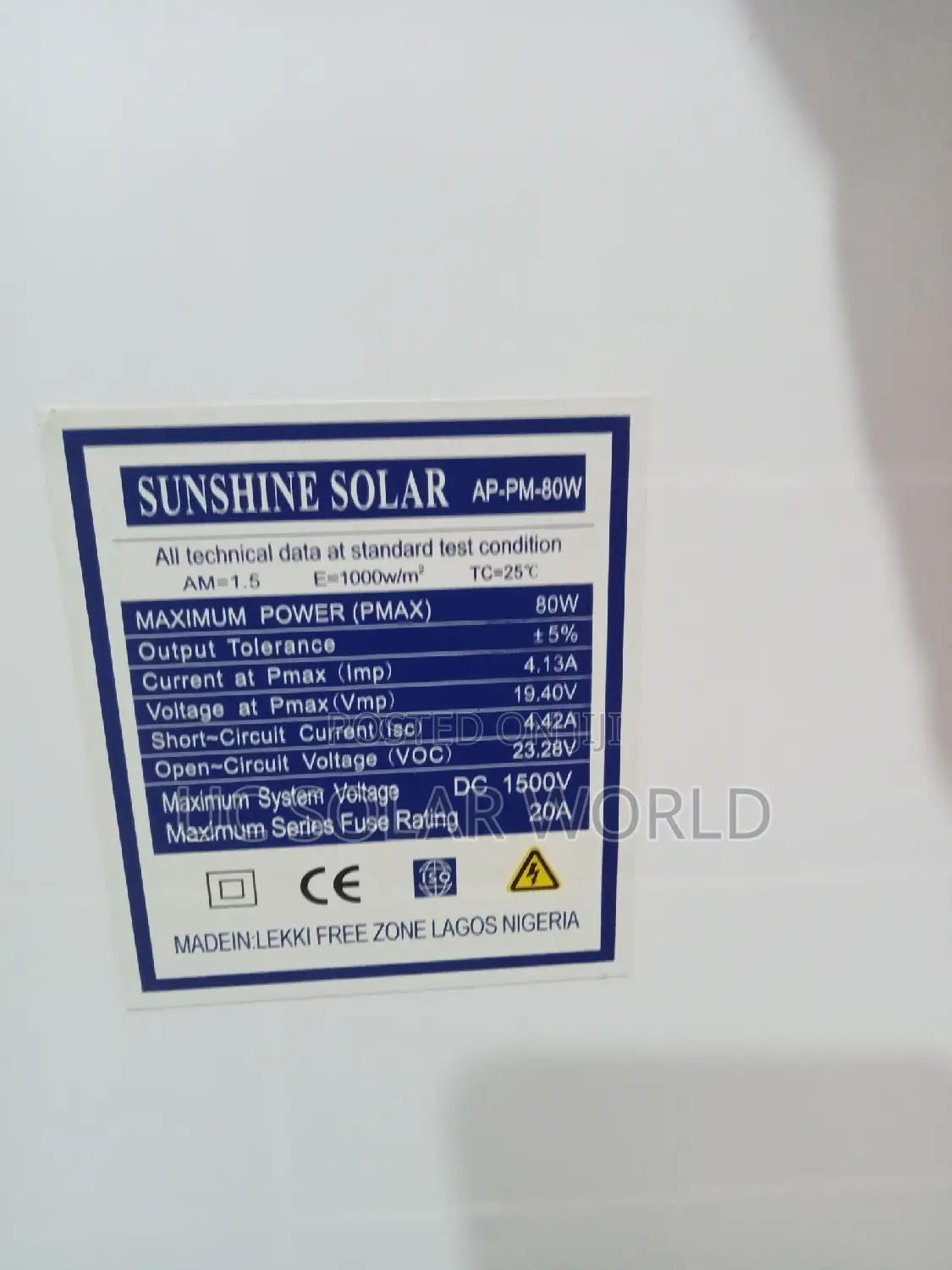 Sunshine Solar Panels 80w