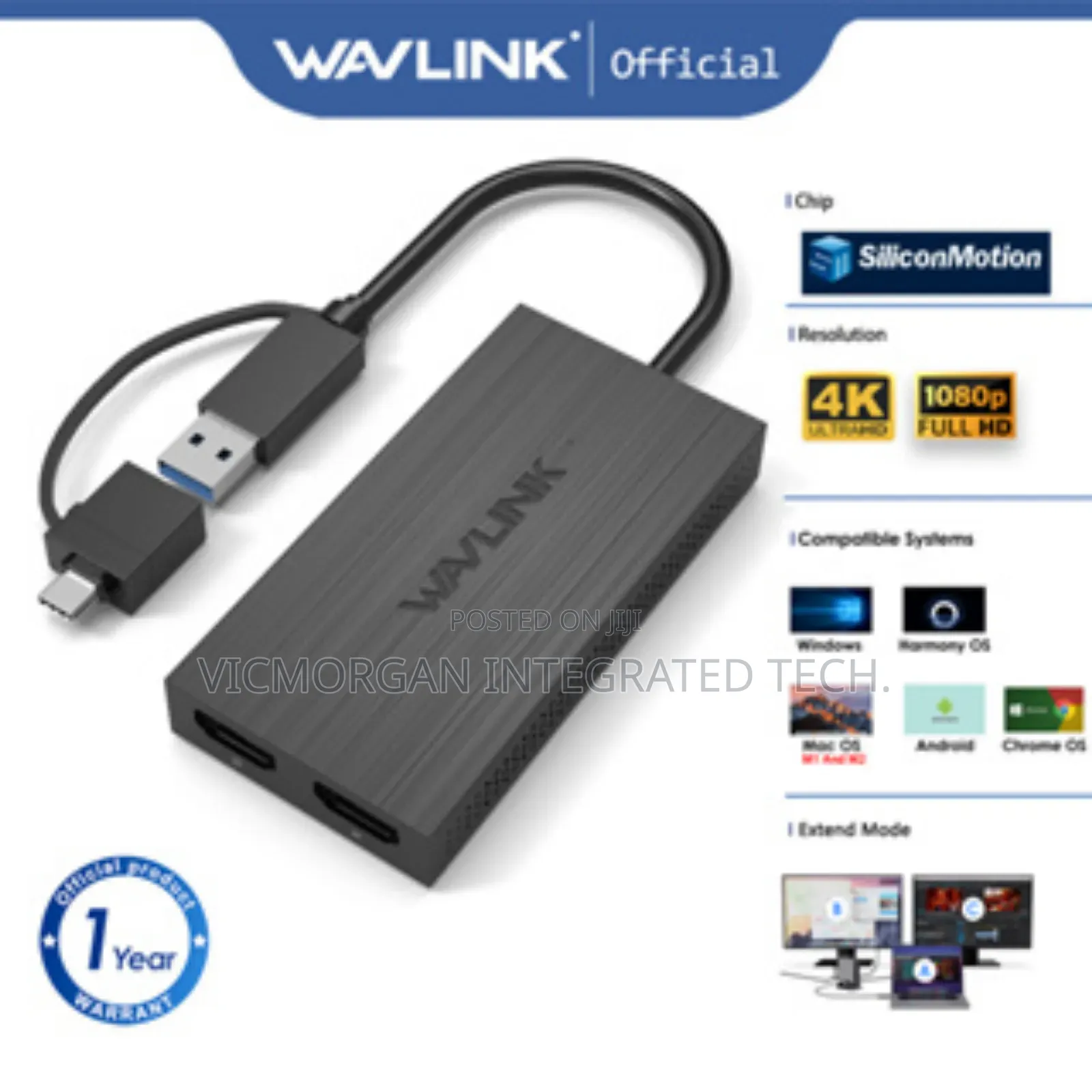 WAVLINK USB 3.0 or USB C to HDMI Adapter for Dual Windows
