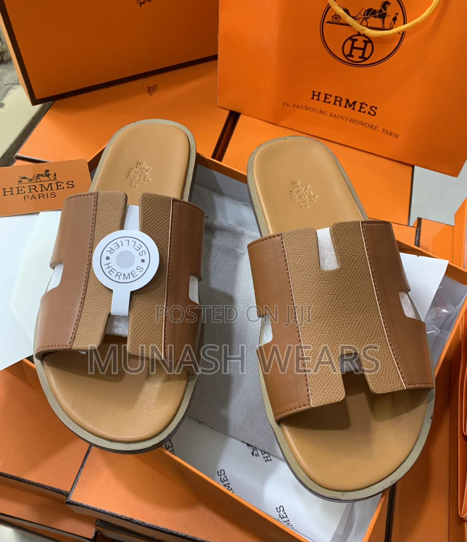 Original Hermes Leather Slipers
