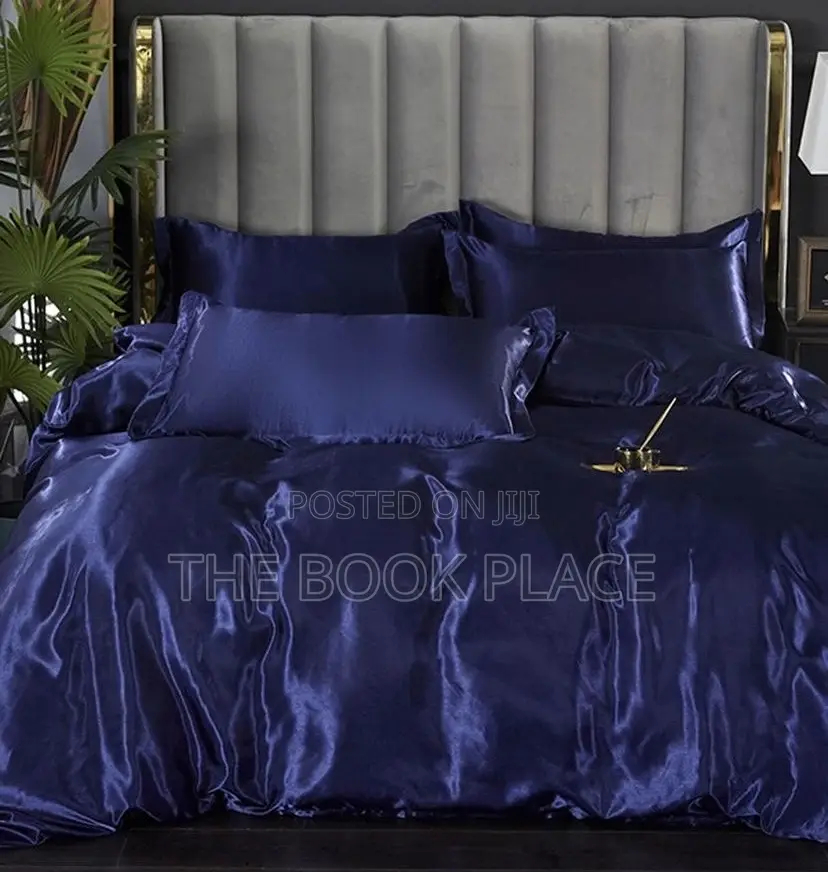 Navy Blue Silk Complete Set Bedding