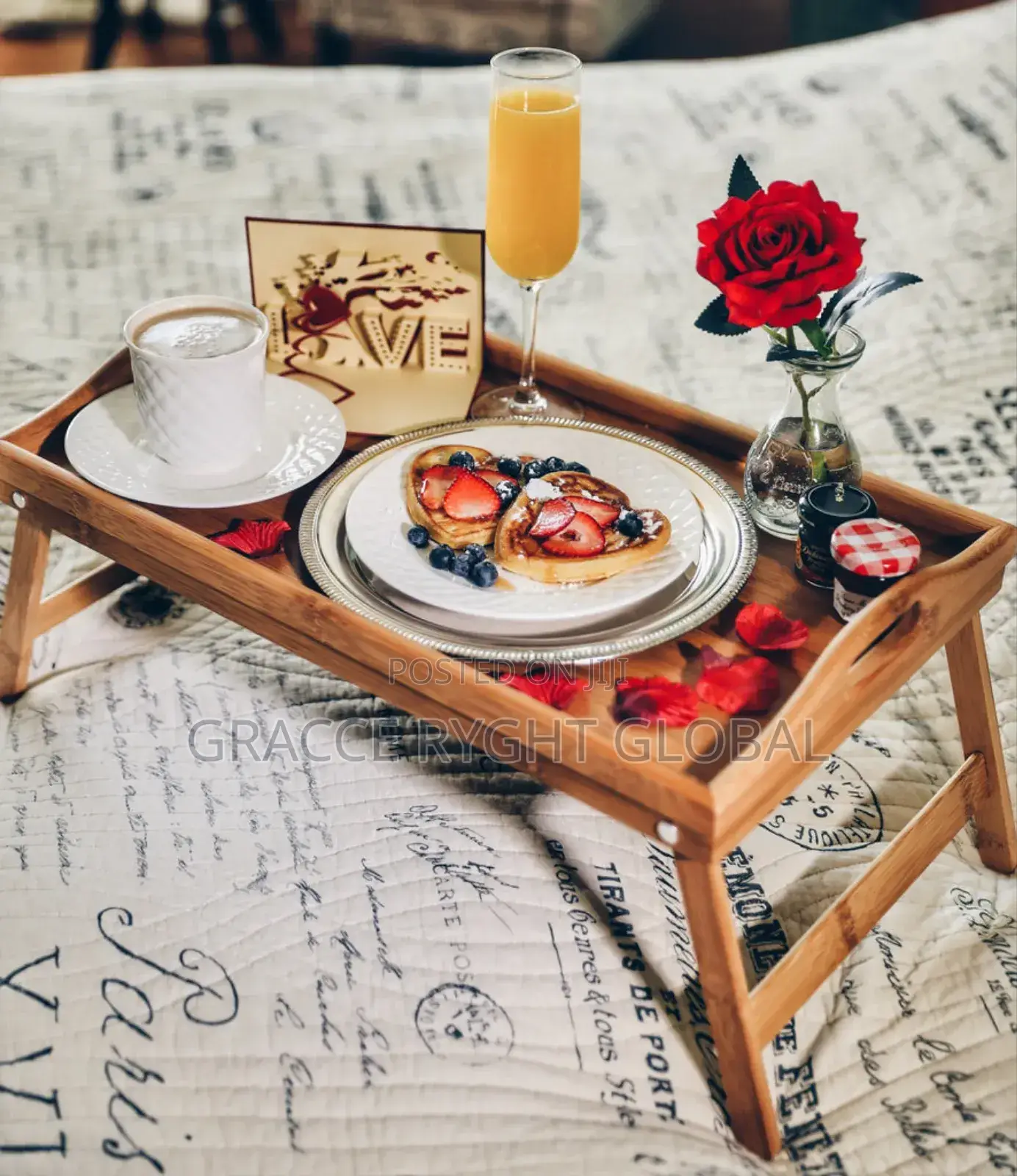 Bamboo Breakfast Tray With Foldable Legs