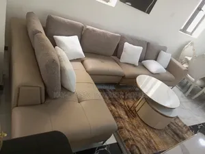L Shape Sofa, Leather and Fabric