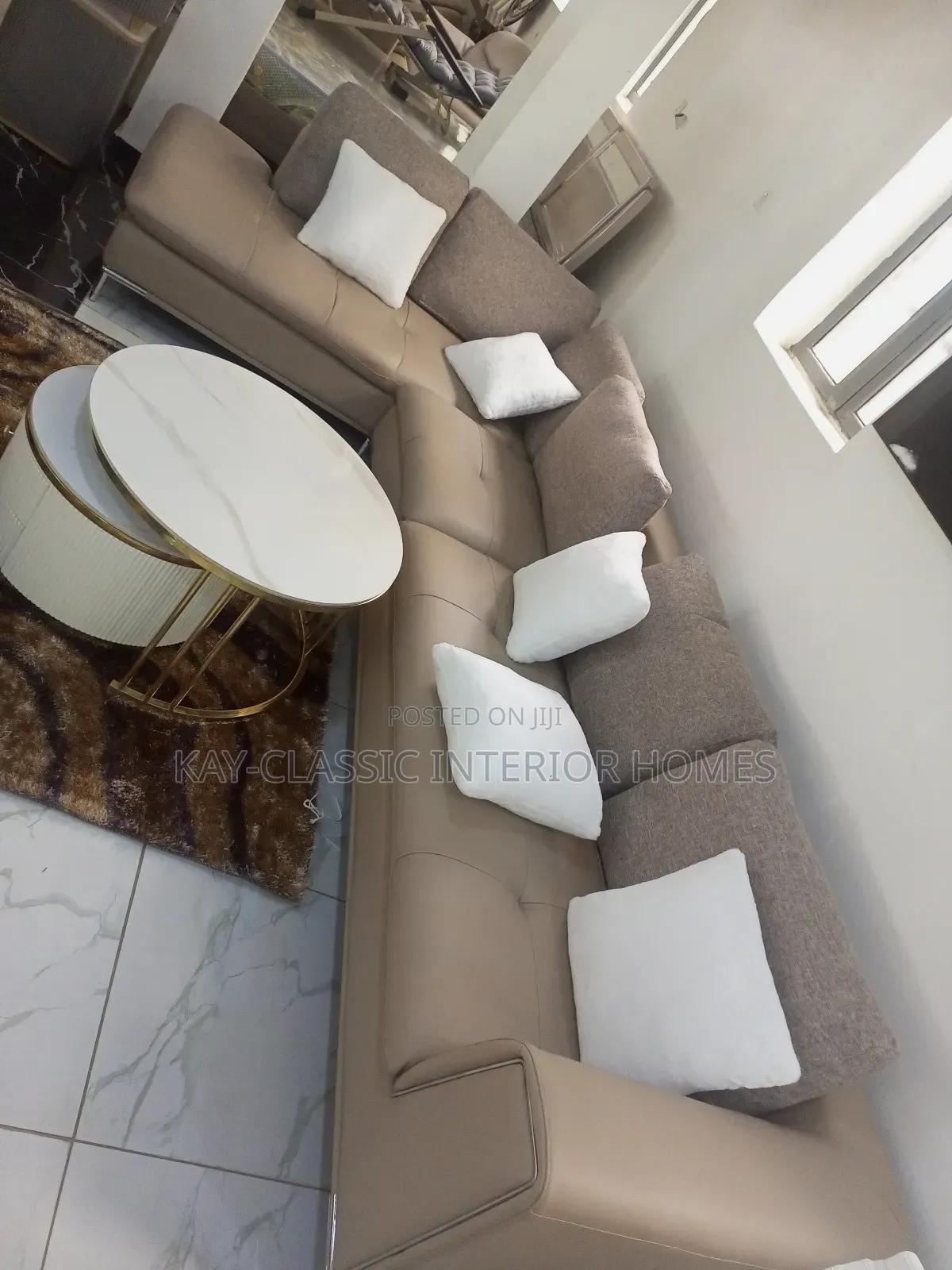 L Shape Sofa, Leather and Fabric