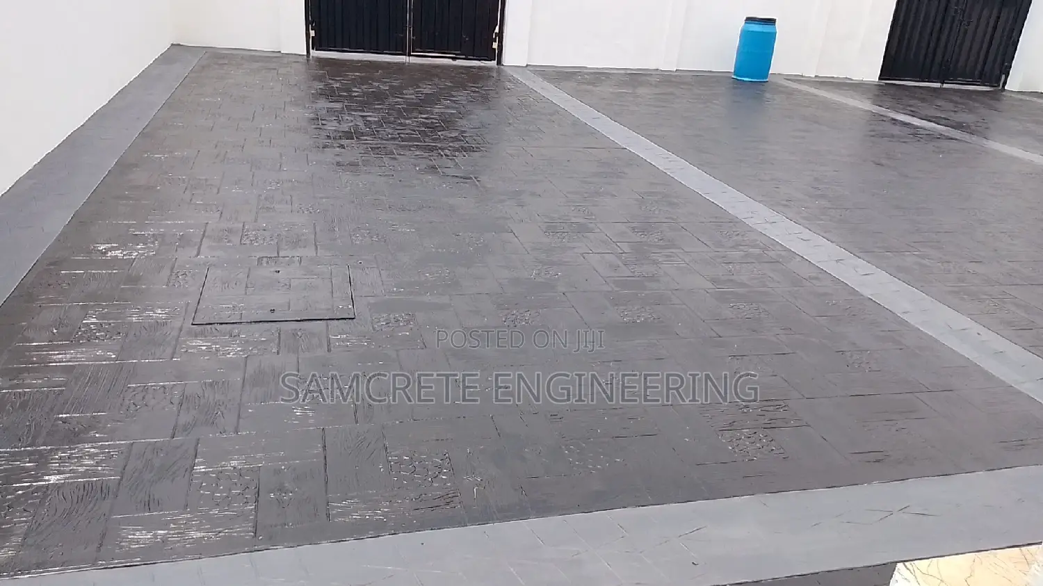 Black and Grey Wooden Frame Pattern Stamp Floor