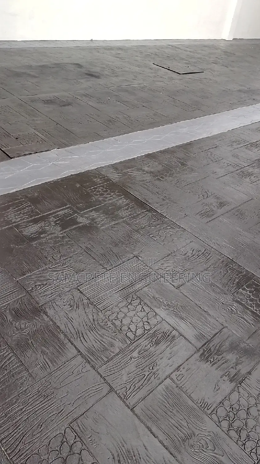 Black and Grey Wooden Frame Pattern Stamp Floor