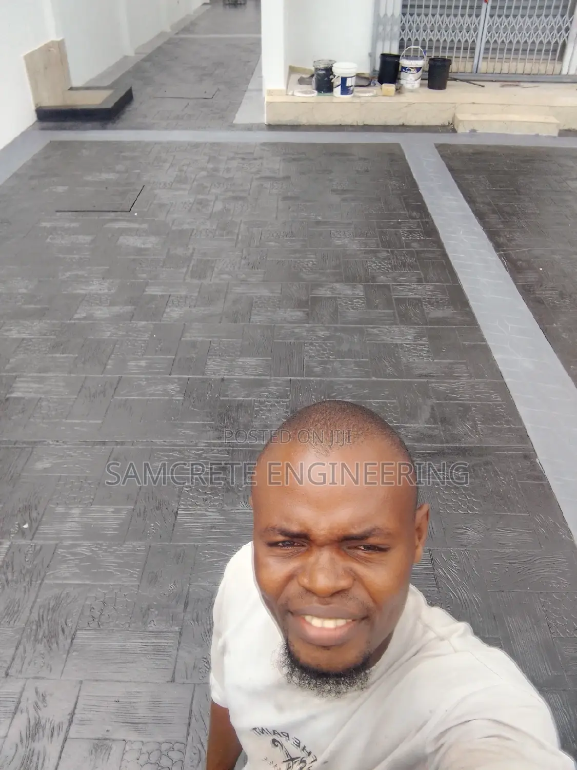 Black and Grey Wooden Frame Pattern Stamp Floor