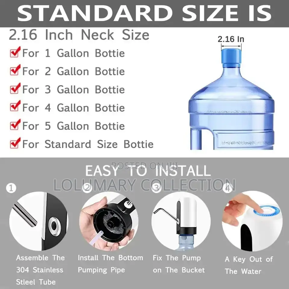 "Automatic Water Dispenser Pump Rechargeable Bottle Water