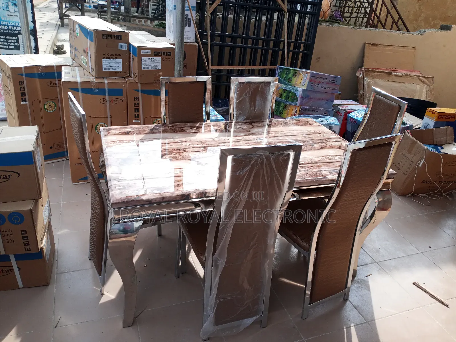 World Class Marble Top 6 Sitter Dining Table Set