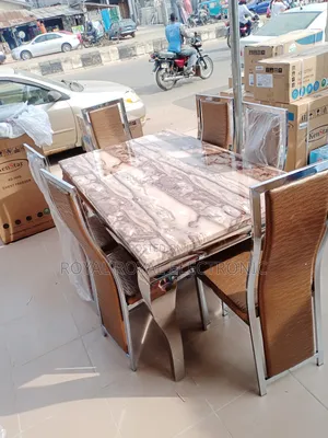 Top Class New Marble Top 6 Sitter Dining Table Set