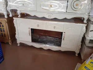 Pure White Tv Stand With Drawer and Electric Fireflame