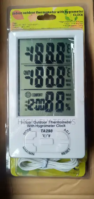 Indoor/Outdoor Thermometer With Hygrometer Clock TA298
