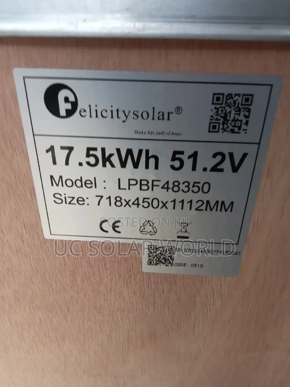 17.5kwh 51.2v Felicity Lithium Battery