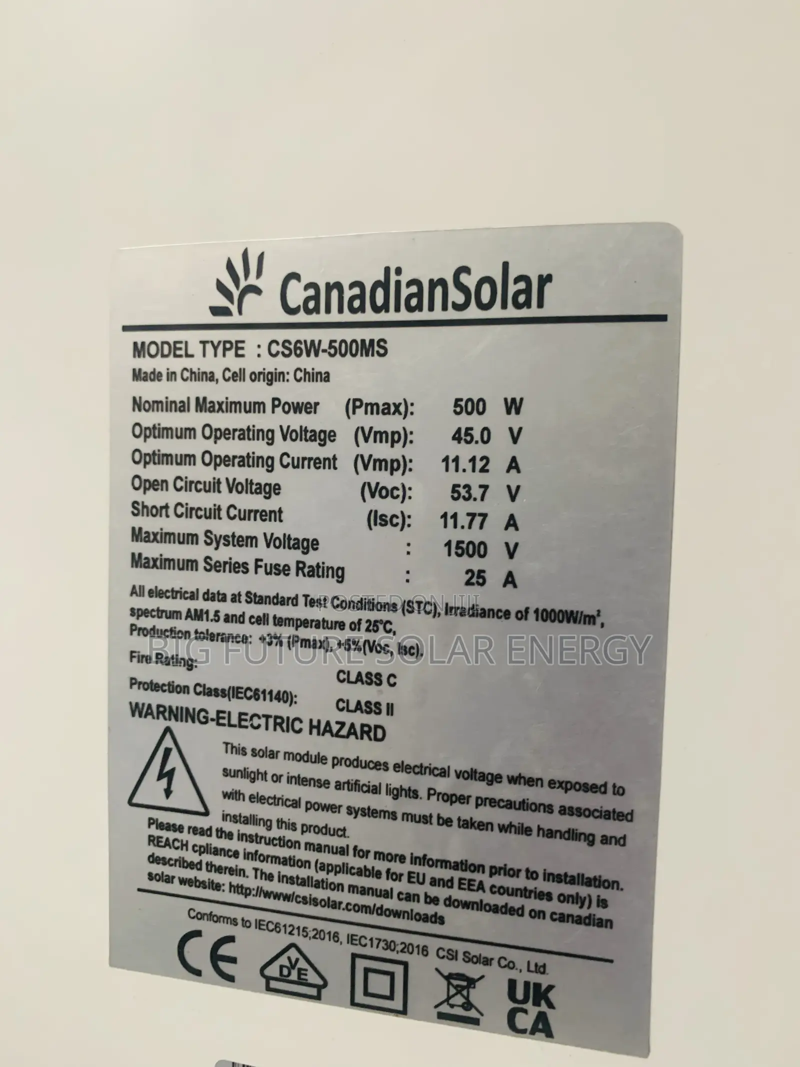 500w Canadian Solar Panel 120c