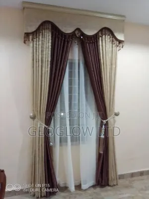 Cream and Brown Curtain With Board