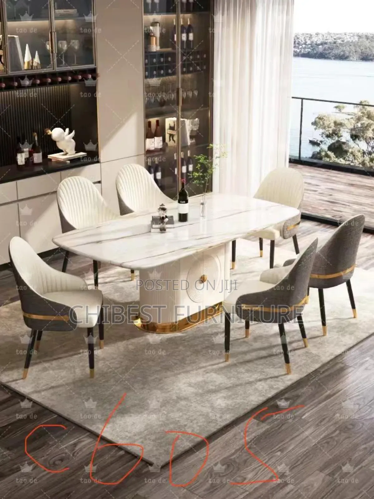 Quality Imported Set of Marble Dining Table With Six Chairs