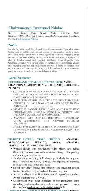 Part-Time Weekend CV