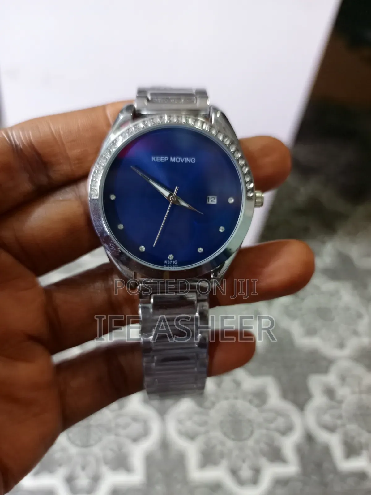 Men's Blue Face Wrist Watch 01- Silver