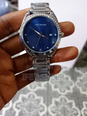 Men's Blue Face Wrist Watch 01- Silver