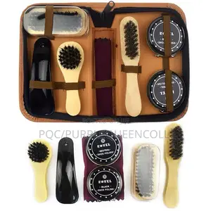 Photo - 7 PCS Deluxe Combo Shoe Shine Care Kit With Leather Case