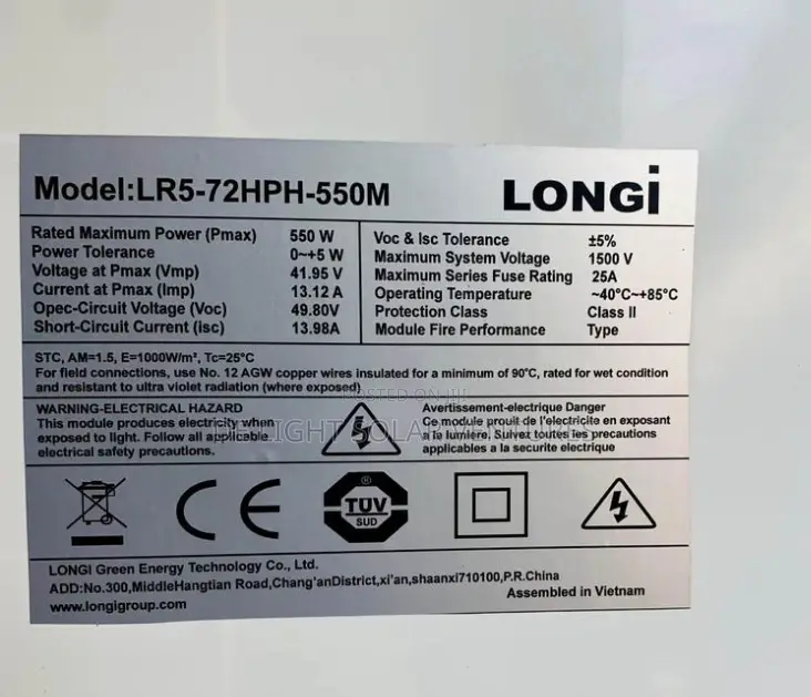 LONGI Solar Panel 550watts
