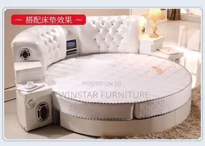 Modern Luxury Leather Round Bed With Tv Bluetooth Speaker