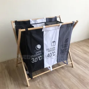 3 Partitions Cloth Basket (With Wood Stand)