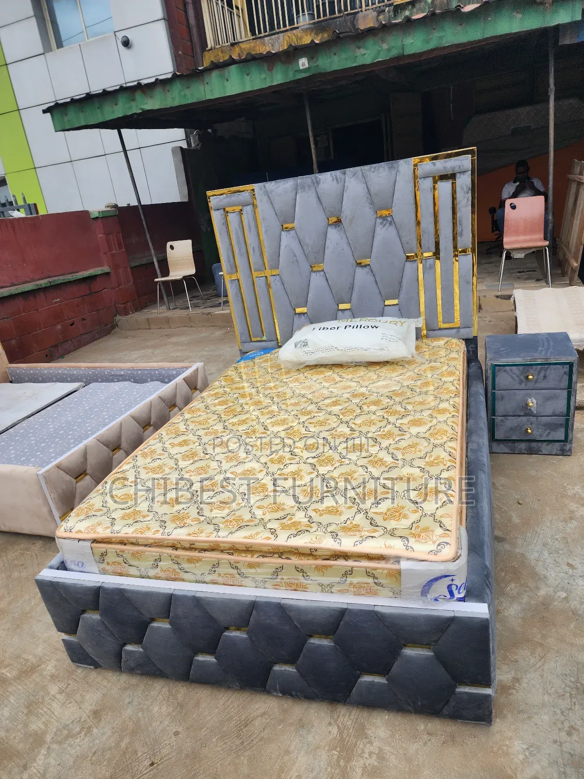Quality 4.5by6 Upholstery Padded Bed Frame With One Bed Side
